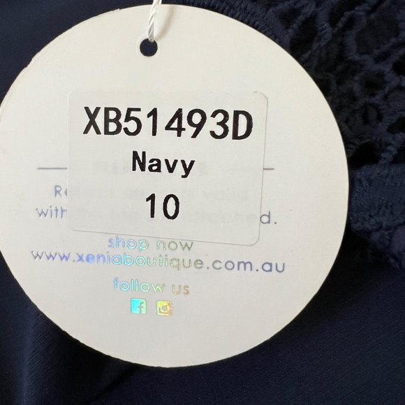 Xenia Boutique Womens Blue Lace Mini Dress Sleeveless V Neck Skater size 6 - Picture 13 of 14